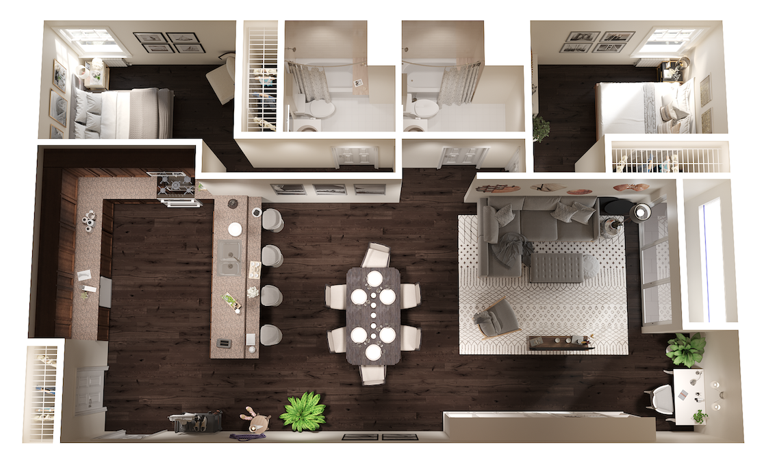 2 Bedroom & 2 Bathroom Apartment Floor Plan Imperial Apartments in Santa Ana, CA.
